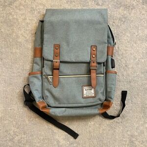 UGRACE Laptop Backpack USB Charging Port Canvas Brown Trim Travel School Bag